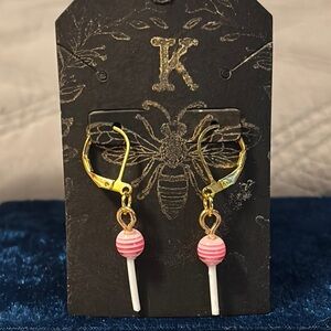KB lollipop Gold and Pink Drop Earrings mini sucker cute girlie cool girl small